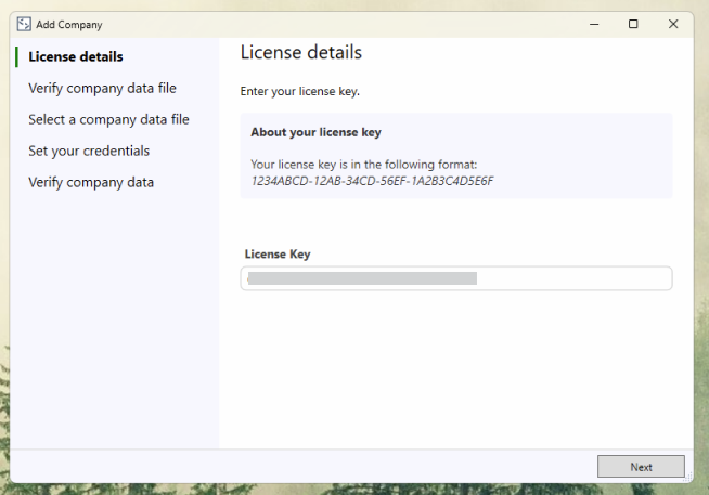 Screenshot of the installation window of the Sage 50 connector.